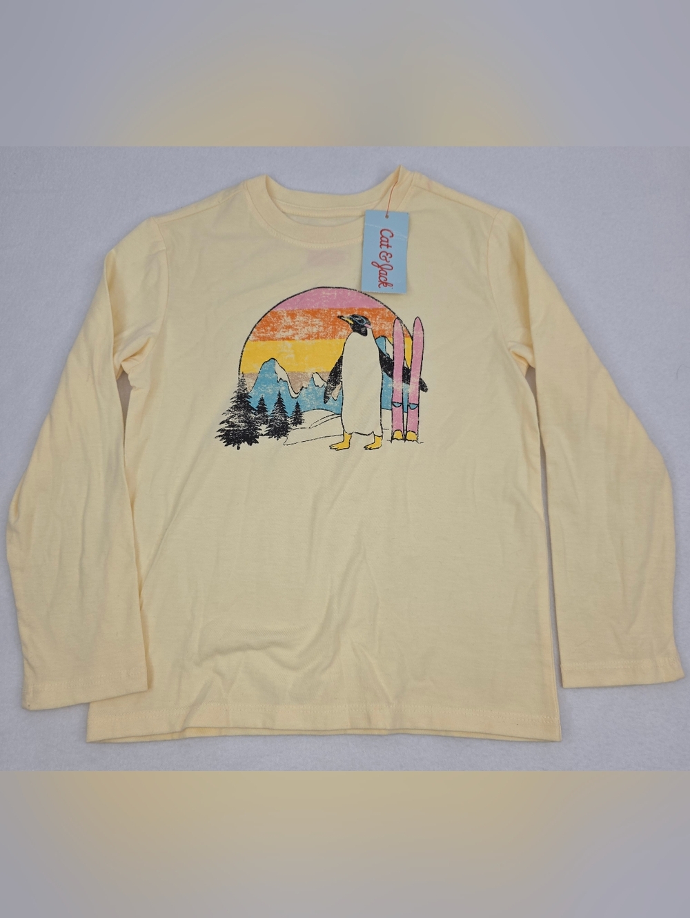 Cat & Jack Boy's Cream Penguin Ski Sunset Long Sleeve Shirt XS (4/5) NWT AR-3460